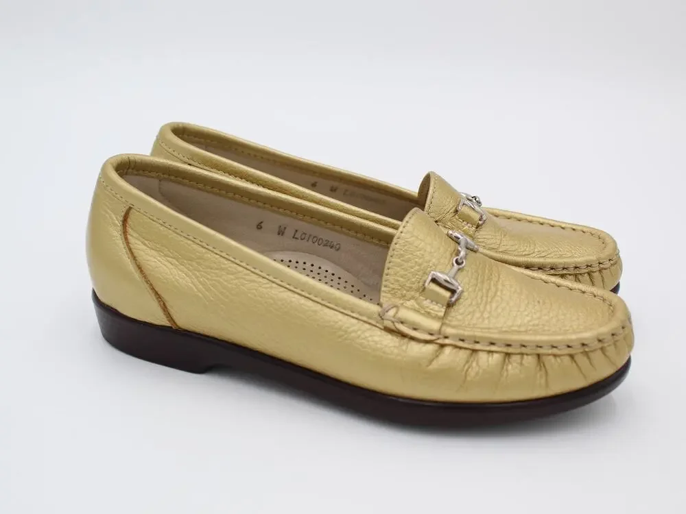 SAS Loafers Womens Size 6 Wide Gold Metallic Leather Horse Bit Comfort Shoe
